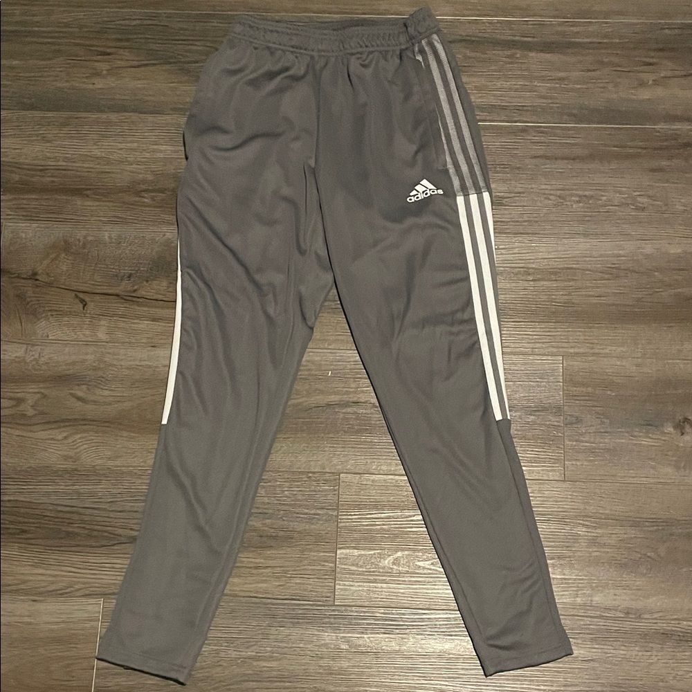 Adidas Kids Gray Joggers with White Stripes